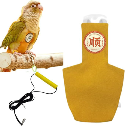 MANON ROSA Bird Diapers Leash Set Washable Reusable Handmade Flight Suit Waterproof Inner Layer - Protective Parrot Nappy Clothes Parakeets Macaws Budgies Canaries (Yellow1,Quaker Parakeet)