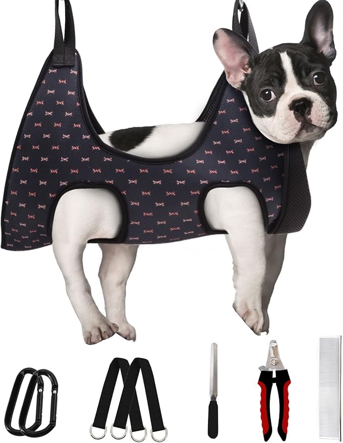 Supet Dog Grooming Hammock Harness for Dogs Cats, Restraint Dog & Small Animal Leashes Sling for Groomingk for Nail Trimming (Black Currant, S)