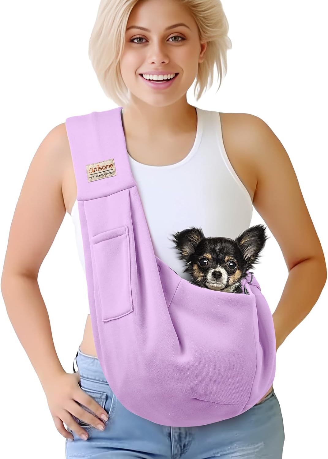 Pet Dog Sling Carrier for 3-10 lbs pet,Dog Purse Pouch,Dog Satchel,Reversible unadjustable Strap Travel Hand-Free Safe Bag Small Puppy Backpack (Lightpurple)