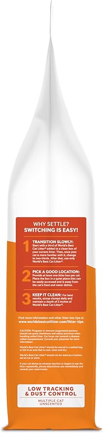 WORLD'S BEST CAT LITTER Low Tracking & Dust Control Multiple Cat Unscented 32-Pounds - Natural Ingredients, Quick Clumping, Flushable & Made in USA - Long-Lasting Odor Control & Easy Scooping