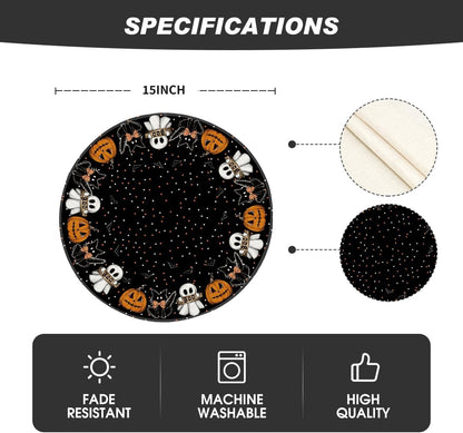 Artoid Mode Ghost Cat Halloween Round Placemats Set of 4, 14 Inch Table Mats for Party Kitchen Dining
