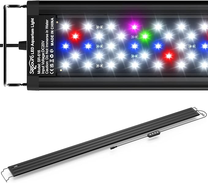 SEAOURA Led Aquarium Light for Plants-Full Spectrum Fish Tank Light with Timer Auto On/Off, 48-54 Inch, Adjustable Brightness, White Blue Red Green Pink LEDs with Extendable Brackets for Freshwater