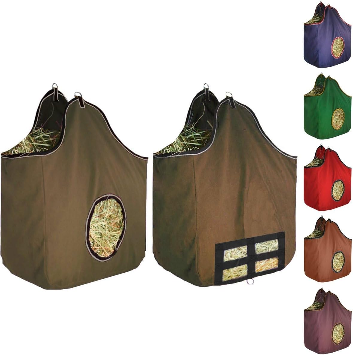Derby Originals Large 24 OZ Canvas Horse Hay Bag 2 Sided Combo Design X Wide Gusset and 6 Month Warranty