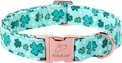 St. Patrick's Day Dog Collar for Large Dogs - Fresh Green Clover Dog Collars, Irish Shamrock Festival Pet Collars, Adjustable Heavy Duty Dogs Collar with Metal Buckle L