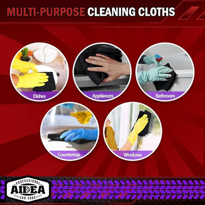 AIDEA Microfiber Cleaning Cloth Black 20PK, Microfiber Towels for Cars, Premium Car Cloth, Dusting Cloth Lint Free Cleaning Rags for SUVs, House, Kitchen, Window, Workshops,12×12"
