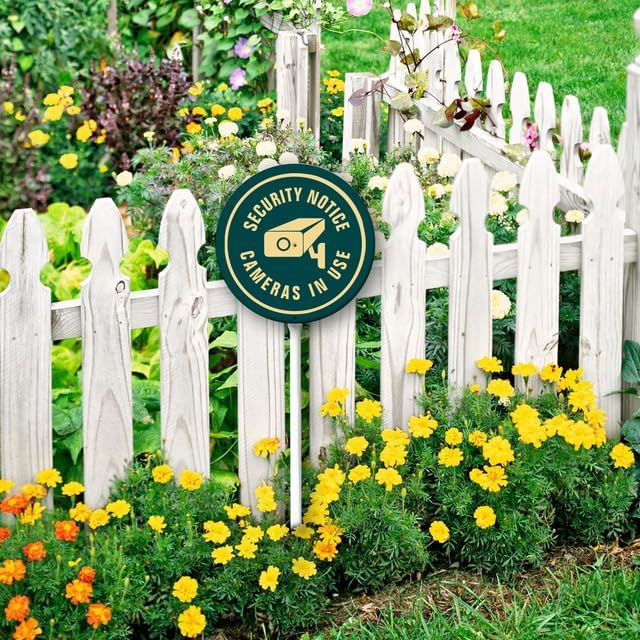 Uptell Metal Round Camera Security Service Video Surveillance Warning Yard Sign 9.2x9.2 Inch Classic Outdoor Lawn Decorations, Protect Your Grass & Property,With Stake 12.8"