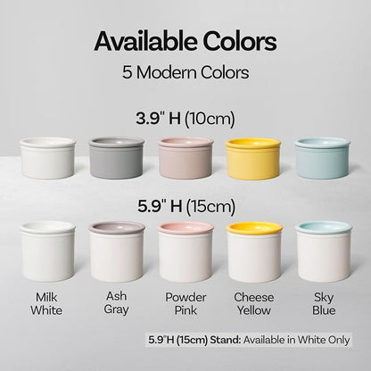 Hello Bowl Elevated Ceramic Cat Bowl with Stand, Raised Whisker-Friendly Feeding Bowl for Cats & Small Dogs, Patented Design, Made in Korea (Yellow, Round Only/Wet)