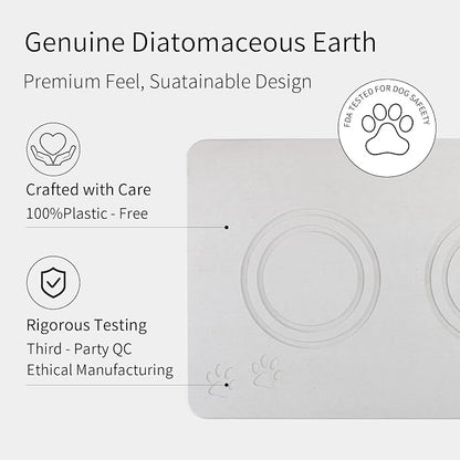 Diatomite Stone Pet Feeding Mat for Dog Cat Super Absorbent Diatomite Quick Drying Stone Dog Food Mat, Dog Mats for Food and Water with Non-Slip Station, Fast Dry Pet Mats,Grey White