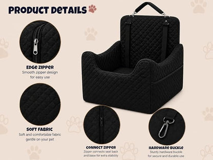 ALL GOOD PET SUPPLIES Dog Car Seat for Small/Medium Dogs Under 35lbs | Soft Memory Foam Booster Car Seat with Detachable Washable Cover and Cushion, Puppy Dog Car Bed