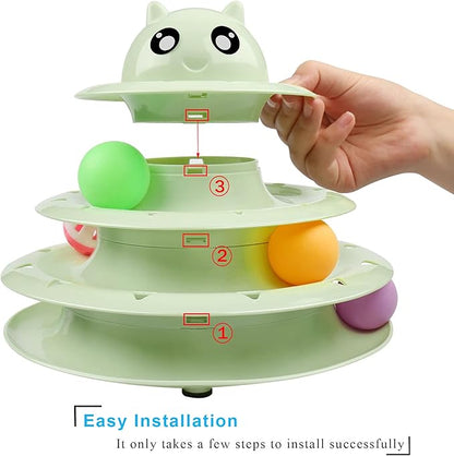 UPSKY Cat Toy Roller 3-Level Turntable Cat Toy Balls with Six Colorful Balls Interactive Kitten Fun Mental Physical Exercise Puzzle Toys