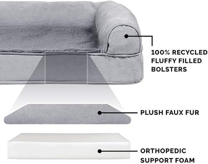 Furhaven Orthopedic Dog Bed for Large Dogs w/ Removable Bolsters & Washable Cover, For Dogs Up to 125 lbs - Plush & Suede Sofa - Gray, Jumbo Plus/XXL