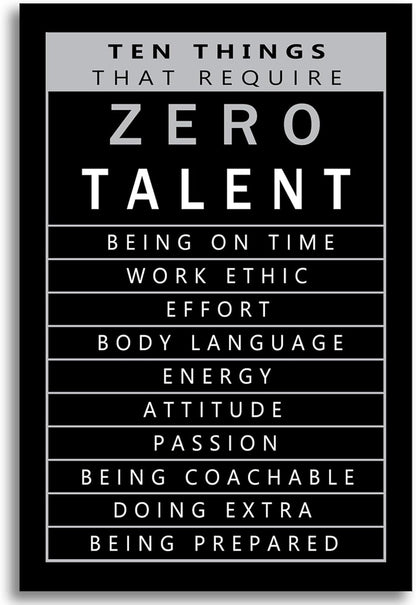 Ten Things That Require Zero Talent Inspirational Canvas Wall Art Painting Motivational Quotes Success Positive Posters Prints Artwork Modern Home Living Room Office Decor Framed[24" W x 36" H]