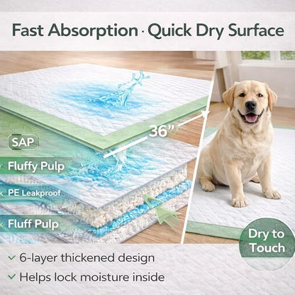 Gimars Upgrade XXXXL 36x36 Dog Pee Pads Extra Large Thicken 6 Layers Extra Absorbent Pee Pads for Dogs, Leakproof Dog Training Wee Wee Pads Quick Dry - 150 Counts