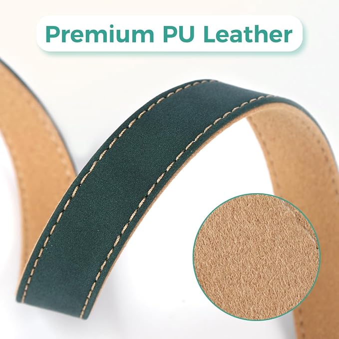 Dog Collar and Leash Set, PU Leather Dog Collar – Adjustable Eco-Friendly with Genuine Leather & Hemp, Soft Breathable Dog Collar Set for Small to Large Dogs(Green, S（10“-16”）)