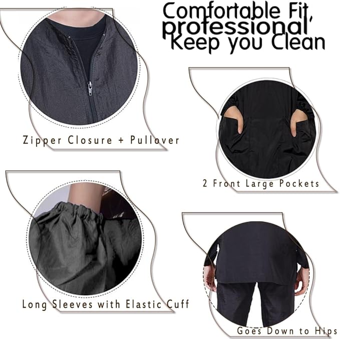 Dog Grooming Smock for Men Women, Anti-Static Smock for Pet Shop Dog Cat Grooming Bathing, Long Sleeves, Water Resistant and Hair Proof, (Black with Print Schnauzer M)
