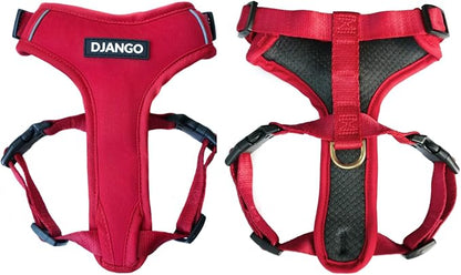 Adventure Dog Harness - Stylish and Durable Large Dog Harness for Outdoor Adventures and Everyday Wear - Red Neoprene Adjustable Harness for Dogs with Reflective Piping, Solid Brass D-Ring