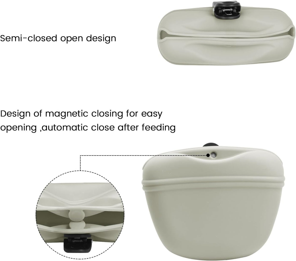 AUDWUD Silicone Dog Treat Pouch,Clip on Portable Training Container,Convenient Magnetic Buckle Closing and Waist Clip,No BPA