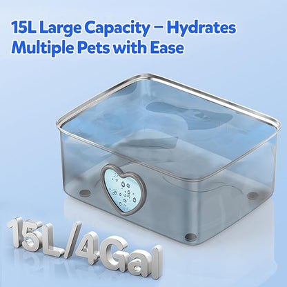 Kastty Large Dog Water Fountain, 15L/3.96Gal Stainless Steel AUTO Pet Water Bowl Dispenser Inside, 5-Stage Filtration, Dual-Color LED, Visual Window, Quiet, for Large Dogs & Multi-Pet, FS80