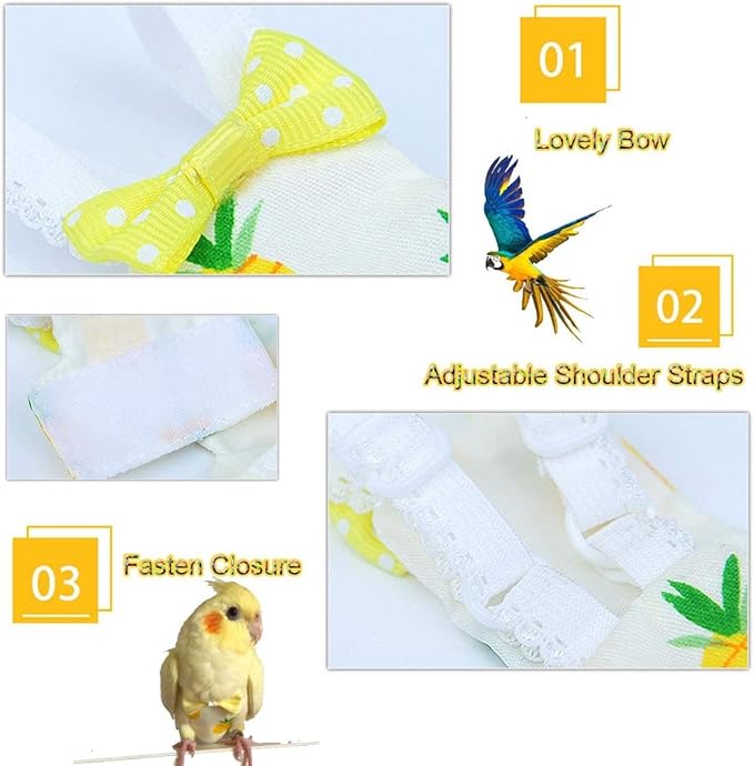 Diaper Flight Suite Liners for Birds Protective Nappy with Waterproof Inner Layer Cute Urine Wet Suit for Parrot Macaw African Budgies Conure Monk Parakeet (L,Yellow)