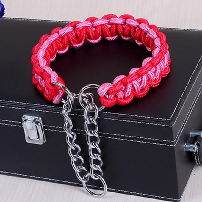 Love Dream Dog Collar and Leash Set, Heavy Duty Nylon Braided Rope Strong 4 FT Dog Leash and Martingale Training Collar for Small Medium Large Dogs Training and Walking (Red & Purple)