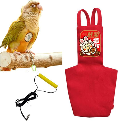 MANON ROSA Bird Diapers Leash Set Washable Reusable Handmade Flight Suit Waterproof Inner Layer - Protective Parrot Nappy Clothes Parakeets Macaws Budgies Canaries (Red3,Lovebird)