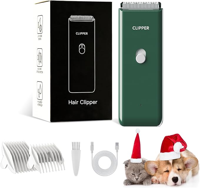 Professional Household Waterproof Low Noise Pet Hair Clippers Electric USB Rechargeable Painless Grooming Tools Hair Grooming Trimmer for Small Medium Dog Cat AP005 Green