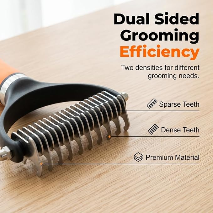 2026 Upgrade Double-Sided Pet Grooming Tool, Professional Pet Detangling Comb Removes Tangles Knots and Loose Fur, Gentle Deshedding Dog Cat Brush for Long Thick Hair (Orange)