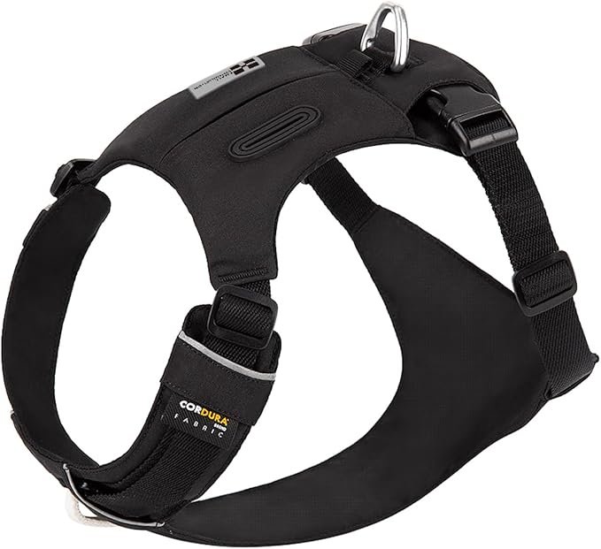 Lightweight Dog Harness, Large to Very Large Breeds, Adjustable Fit.Pet Harness with Pocket, Dog Training Harness for Outdoor Walking Running, Hiking (Black, L)