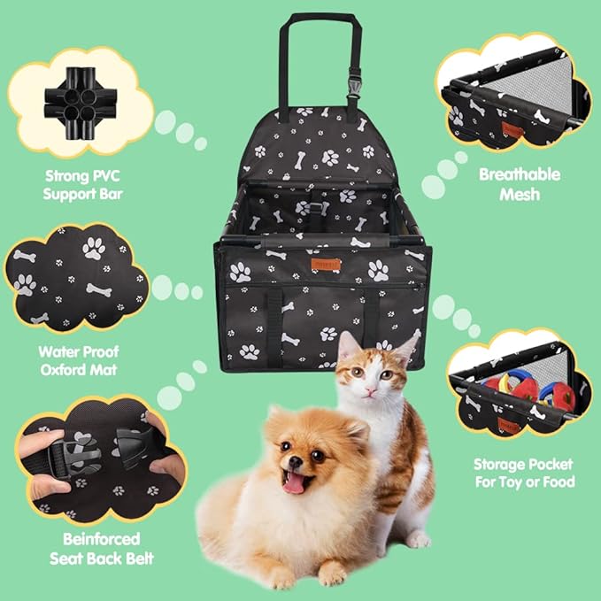 SWIHELP Dog Car Seat Puppy Portable Pet Booster Car Seat with Clip-On Safety Leash and Stable Fram, Anti-Collapse,Perfect for Small Pets