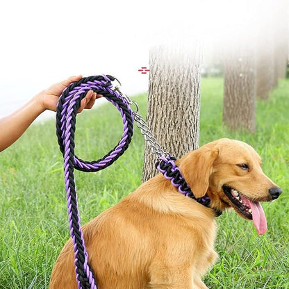 Love Dream Dog Collar and Leash Set, Heavy Duty Nylon Braided Rope Strong 4 FT Dog Leash and Martingale Training Collar for Small Medium Large Dogs Training and Walking (Black & Purple)