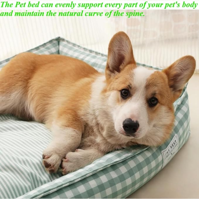 Orthopedic Rectangle Dog Bed for Medium Small Dogs, Plaid Plush Modern Puppy Sofa Bed with Anti-Slip Bottom, Cute Calming Pet Bed(Red,X-Large)