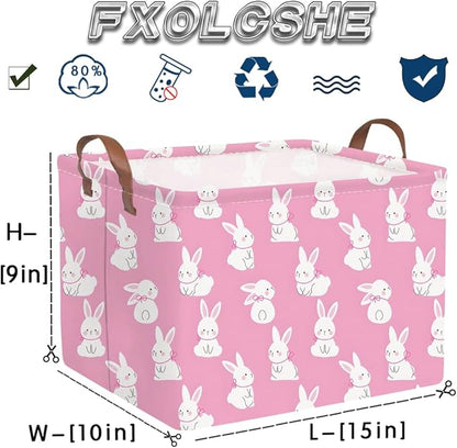 Rectangular Cute Easter basket,Easter basket empty,Storage Basket for baby Bedroom,Toy Gift Organizerm,Kids Storage Bin,Gift baskets,Easters Home Decor(Pink rabbit)