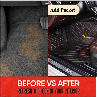 Custom Text + Image Car Mats, One-of-a-Kind Personalized Leather Floor Liners, All-Weather Full Set for Sedan SUV Truck Van(Red)