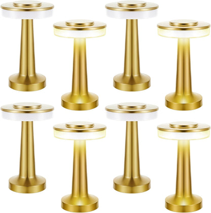 VIHOSE Set of 8 LED Portable Cordless Table Lamp with Touch Sensor 3 Color Stepless Dimming Rechargeable Battery up to 15 Hours Cordless Table Light Wireless Lamp for Nursery(Gold)