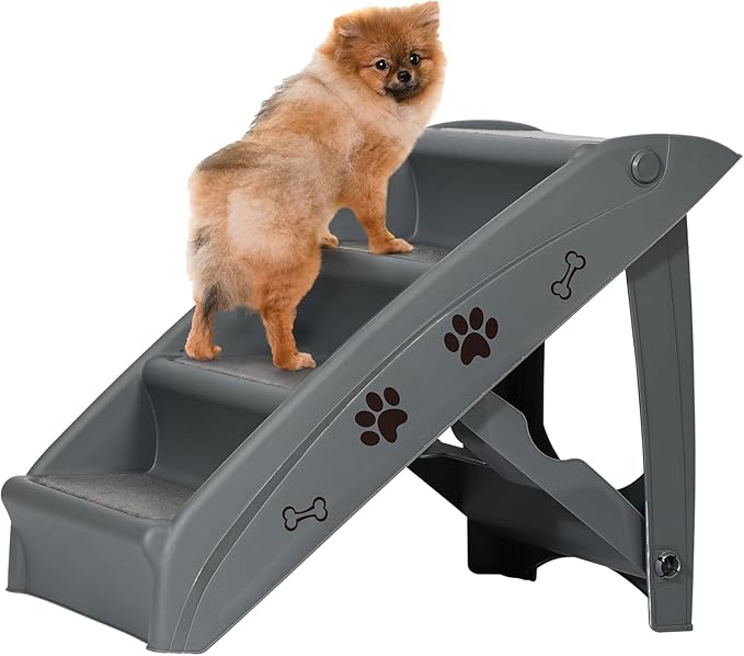 20" H 4-Step Dog Stairs for Small Dogs and Cats, Non-Slip Dog Steps for High Beds, Couch, Sofa, Sturdy Pet Steps (Grey)
