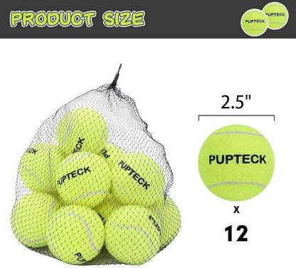 PUPTECK Squeaky Tennis Balls for Dogs, 2.5" Training Bouncy Ball Toys 12 Packs for Dogs Playing, Exercise and Fetch