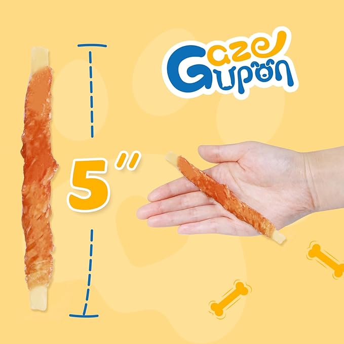 Gazeupon Rawhide Free Dog Treats, Chicken Wrapped Cod Sticks, Healthy Training Treats, Soft Chewy Snacks for Small Dogs w/Glucosamine Chondroitin, Low Fat