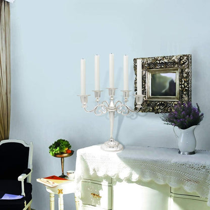 Metal Candelabra 5-Candle 10.1 Inch Tall Candle Holder Stick for Home Wedding Event and Party Festival,Silver