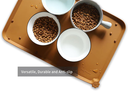 Hoki Found L Silicone Pet Food Mats Tray - Non Slip Pet Dog Cat Bowl Mats Placemat - Dog Pet Cat Feeding Mat - Waterproof Dog Cat Food Mats -Pet Water Mats for Carpet -Butterscotch