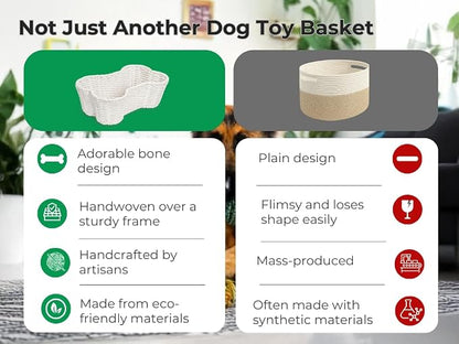 OtterPets Dog Toy Basket, Bone Shaped Cotton Rope Dog Toy Bin, Large 23x15 | Handmade dog and cat toy organizer, large 23 x 15 in; cotton rope construction; dog toy bin