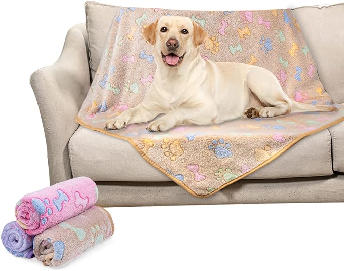 Dono 1 Pack 3 Dog Blankets, Soft Fluffy Fleece Pet Blanket Warm Sleep Mat Paw Print Design Puppy Kitten Throw Blankets Doggy Blanket for Dogs