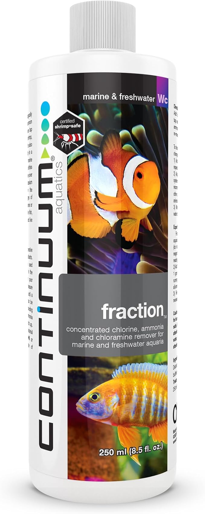 Continuum Aquatics Fraction Water Conditioner for Freshwater & Marine Aquariums – Removes Ammonia, Chlorine & Chloramines – Supports Aquarium Balance – Advanced Water Treatment, 250 ml