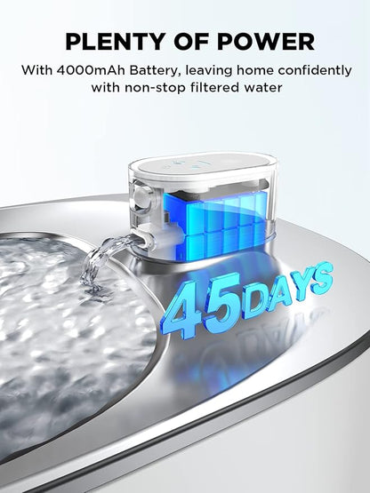 Cordless Cat Water Fountain Battery Operated, FEELNEEDY 4L/135 fl oz Pet Water Fountain for Cats and Dog with Motion Sensor, Ultra Quiet Cat Drinking Fountain with 6 Filters (YPD-C004P), White