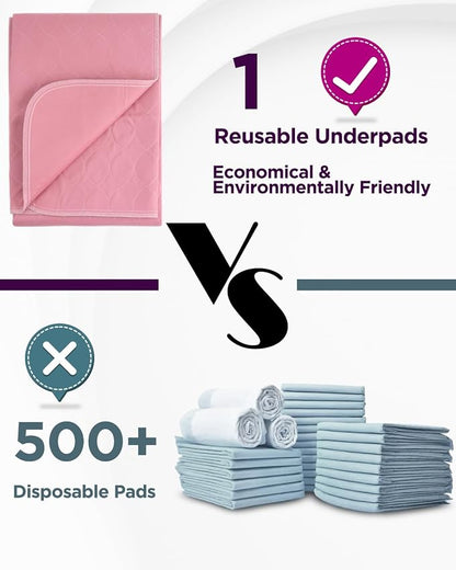 Washable Bed Pads 36" x 72" - 2 Pack, Pink, Waterproof Bed Pads for Incontinence, Bed Wetting Pads for Bed, Sofa, Floor, Resuable Underpads for Adults, Seniors, Pet