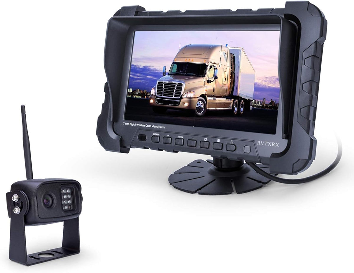 Digital Wireless Backup Camera System, 720P Reverse Camera Wireless with Infrared Night Vision and Wide Viewing Angles, 7 inch Wireless Monitor Split Screen for Trailer, RVs, Camper, 5th Wheel, etc