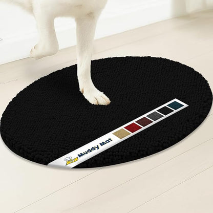 Muddy Mat® Shown on TV – Super Absorbent Microfiber Dog Door Mat for Muddy Paws, Non-Slip Washable Pet Rug, Quick Dry Chenille Entryway Carpet,Machine Washable Indoor Outdoor Mat, Black Oval 3ft x 5ft