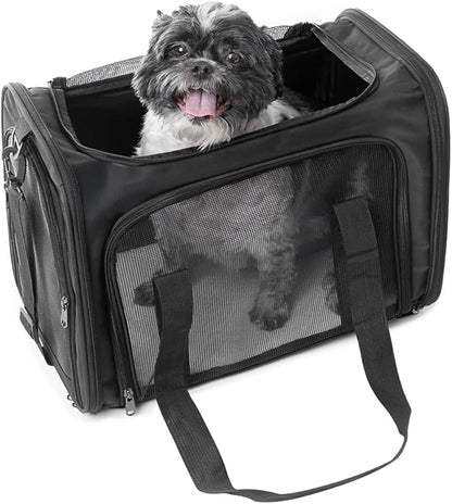 17.5" Pet Travel Carrier Bag - Collapsible Cat & Dog Carrier - Breathable, Durable & Spacious - Fits Small and Medium Pets up to 15lbs - Pet Travel Bag by Tebon