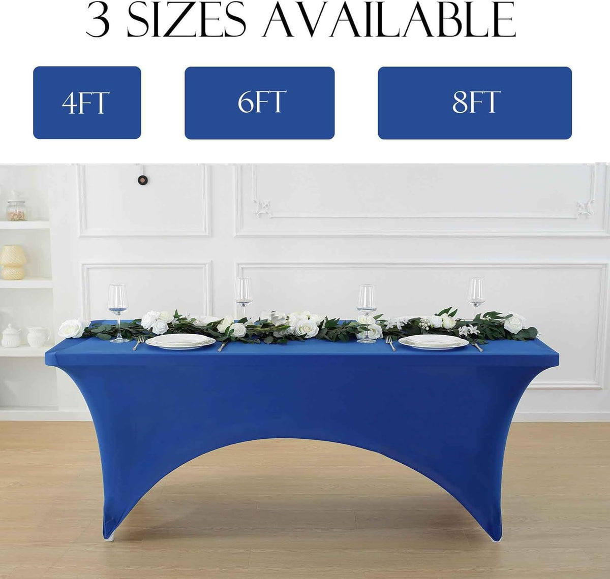 Craft And Party 2 Pack 6ft Royal Blue Spandex Tablecloth – Fitted Stretch Cover – Universal Fit for Folding Tables – Wrinkle-Free, Washable – Ideal for Parties, Weddings, Events