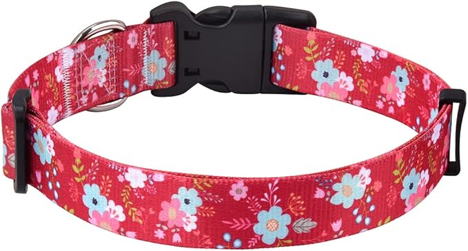 Dog Collar with Bohemia Floral Tribal Geometric Patterns - Soft Ethnic Style Collar Adjustable for Small Medium Large Dogs(Red Flower,XS)