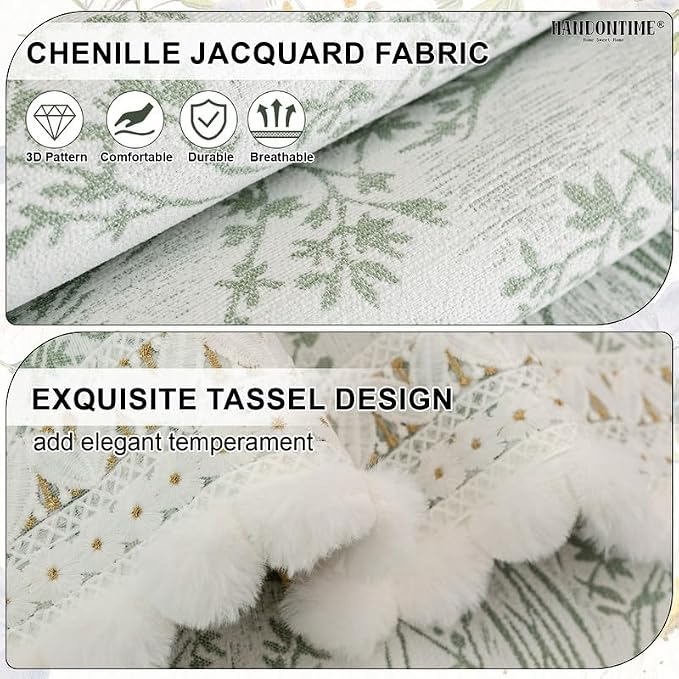 HANDONTIME Elegant Floral Pet Couch Cover, Jacquard Chenille Dog Bed Cover with Plush Fringe, Non-Slip Washable Sofa Protector for Dogs & Cats, Fits Sectionals 3 Cushion Couches (Green,35.4" x 70.9")